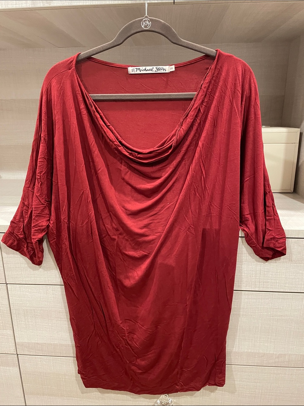 Michael Stars Burgundy Draped Cowl Neck Tunic